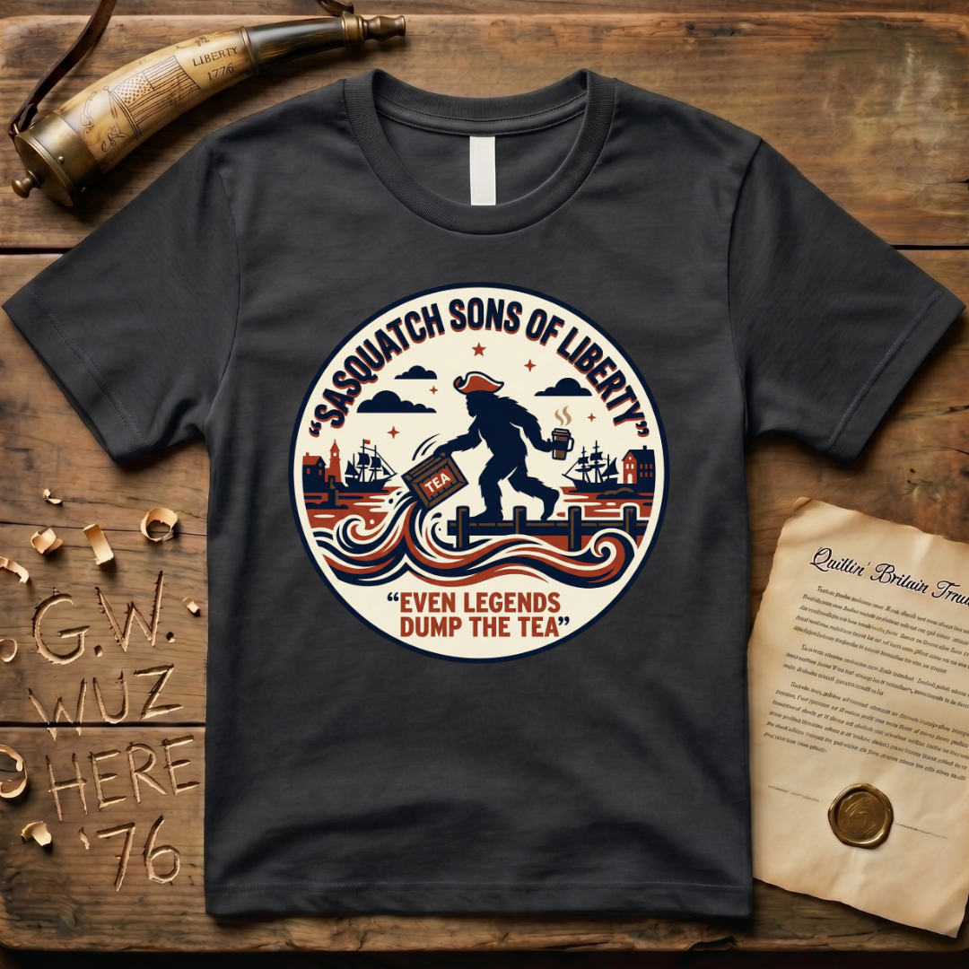 Sasquatch Sons of Liberty, Even Legends Dump the Tea Badge T-Shirt