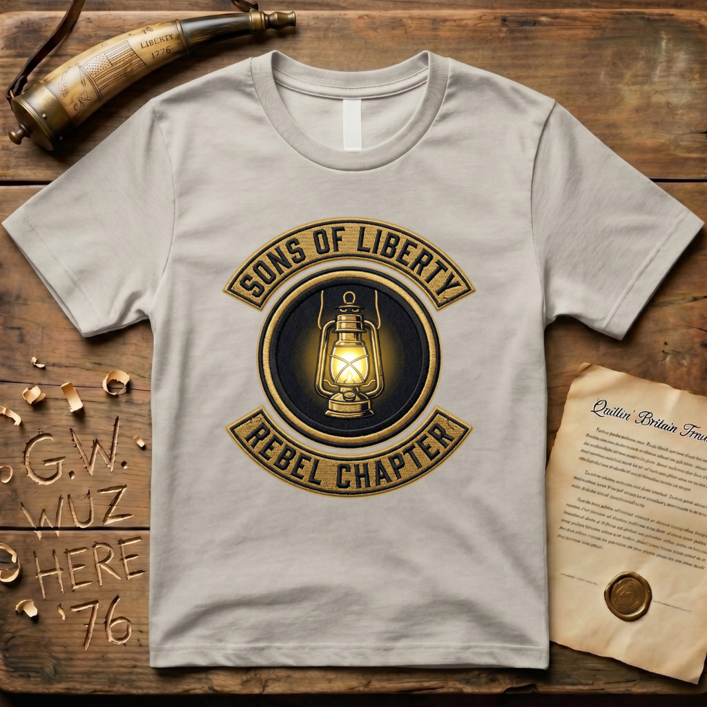 Sons of Liberty Rebel Chapter Printed Motorcycle Gang-Style Patchwork T-Shirt