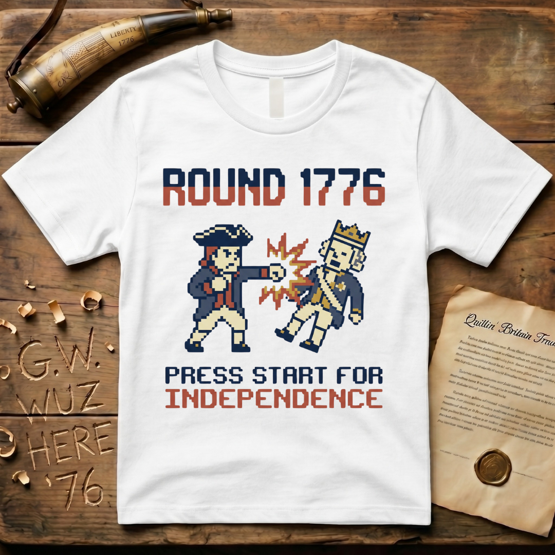 8-Bit Round 1776 Press Start For Independence Punch T-Shirt