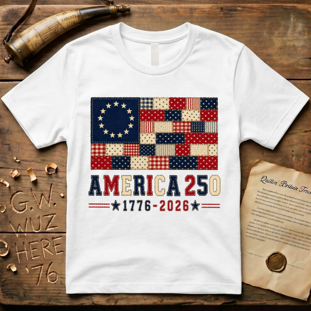 Printed Patchwork America 250 1776-2026 Betsy Ross Flag T-Shirt