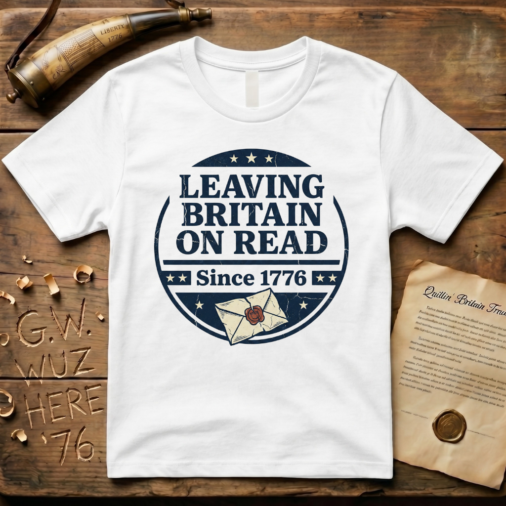 Leaving Britain On Read Since 1776 Badge T-Shirt