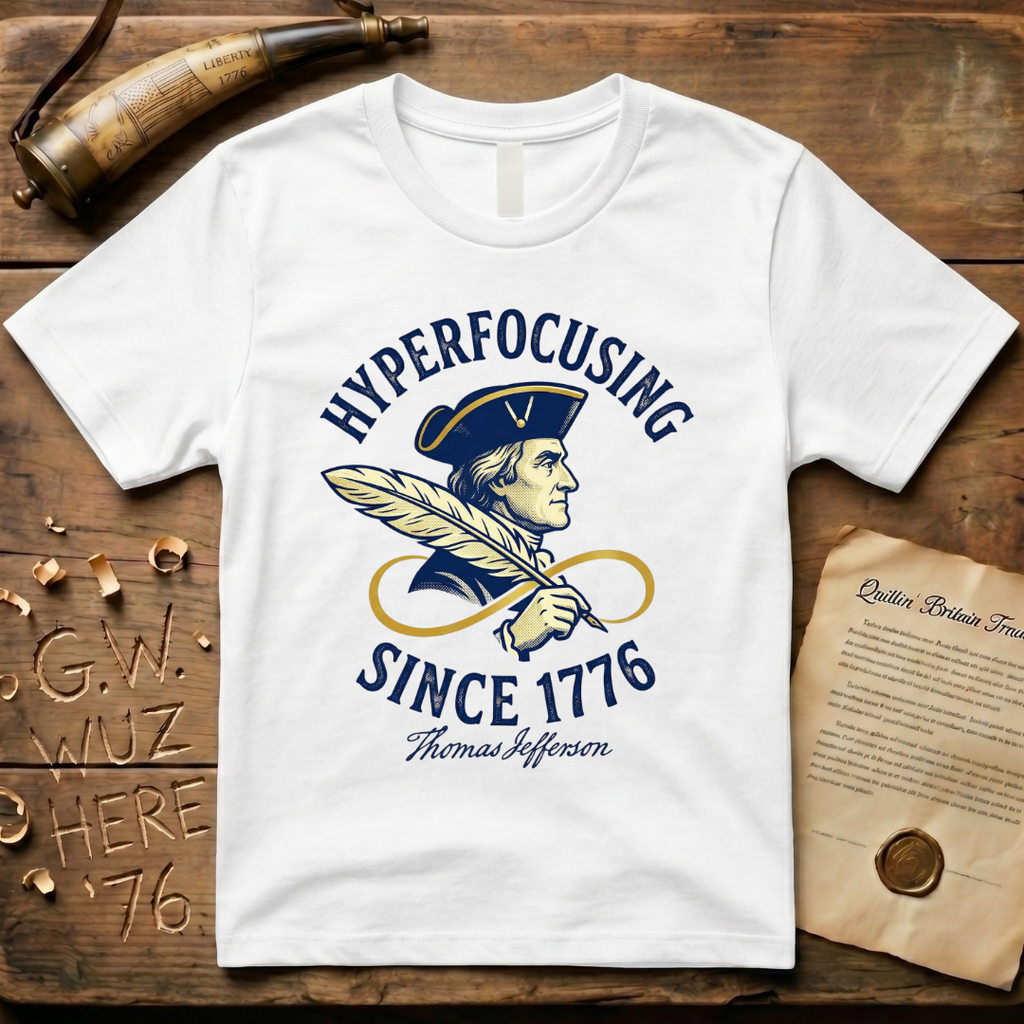 Thomas Jefferson - Hyper Focusing Since 1776 - Gold Autism Infinite Symbol T-Shirt