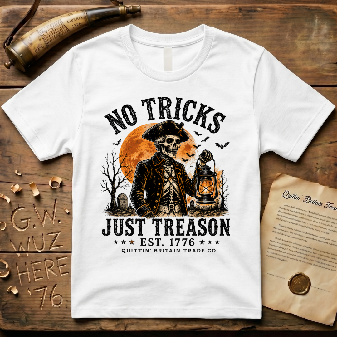 No Tricks Just Treason Halloween QBTC 1776 Light T-Shirt