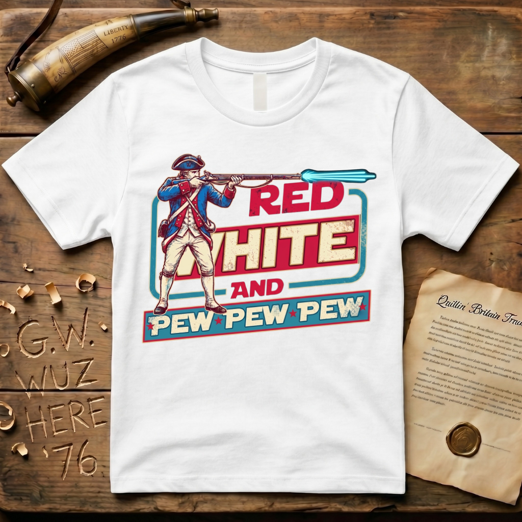 Red White and Pew Pew Pew Vintage Laser Space Musket T-Shirt