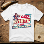 Red White and Pew Pew Pew Vintage Laser Space Musket T-Shirt