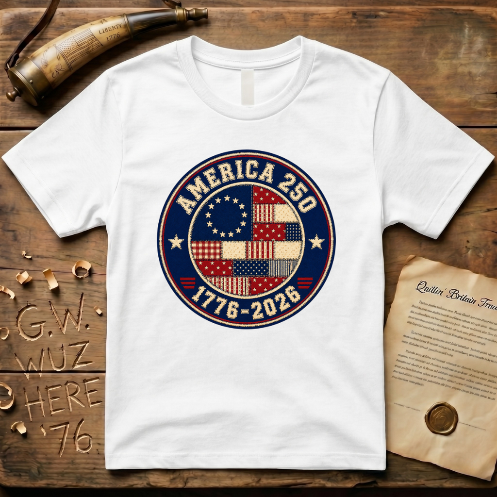 Printed Patchwork Badge America 250 1776-2026 Betsy Ross Flag T-Shirt