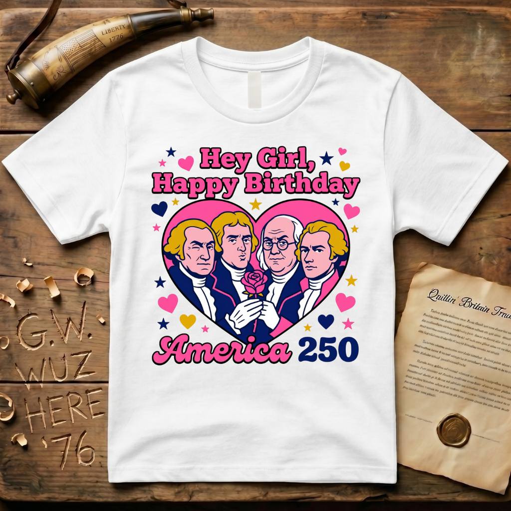 Hey Girl, Happy Birthday - America 250 - Forefathers Boy Band Y2K T-Shirt
