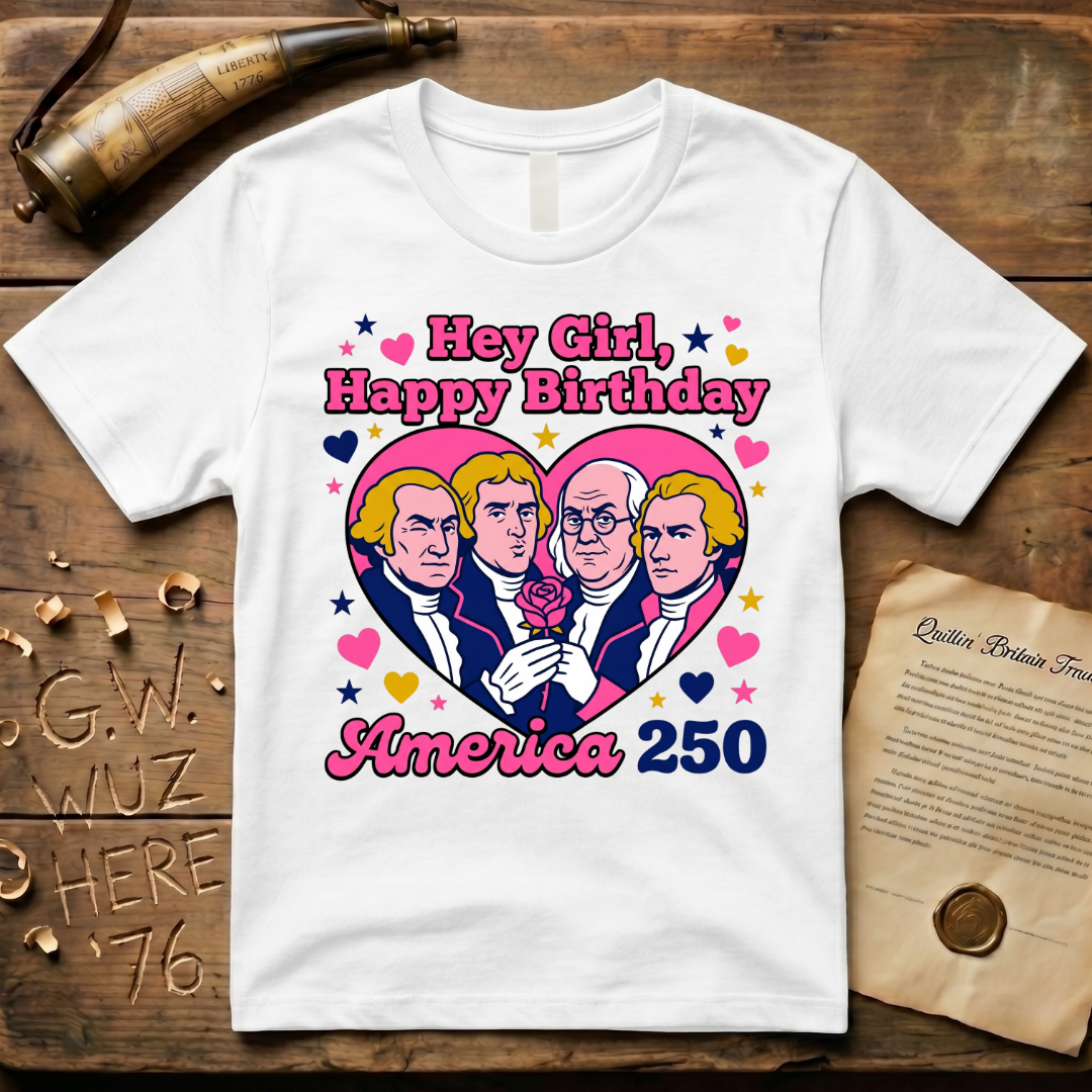 Hey Girl, Happy Birthday - America 250 - Forefathers Boy Band Y2K T-Shirt
