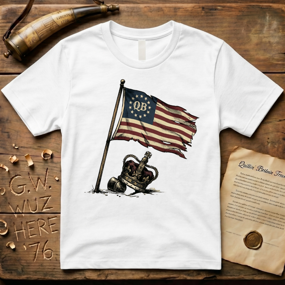 Quittin' Britain Trade Co. QB Flag Over Crown Design T-Shirt