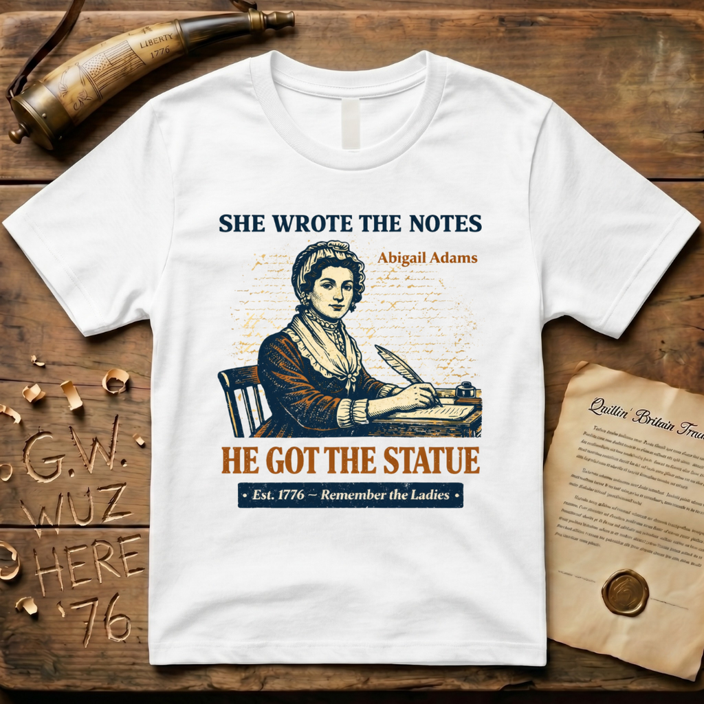 Abigail Adams She Wrote the Notes, He Got the Statue, Remember the Ladies Est. 1776 T-Shirt