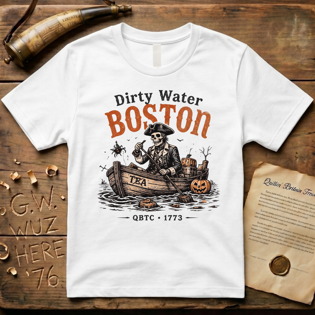 Boston Harbor Skeleton "Dirty Water" Tea Party 1773 Light T-Shirt