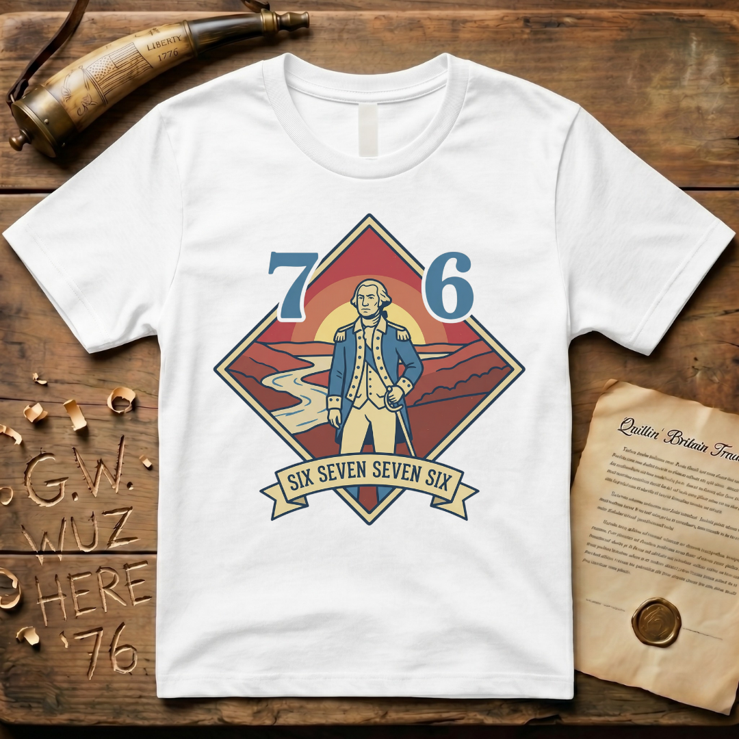 Six-Seven Seven-Six George Washington Retro Landscape 1776 T-Shirt